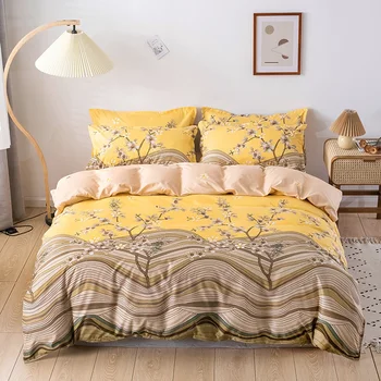 

Chinese Style Yellow Bedding Set,Duvet Cover Pillowcase 3pcs 220x240 ,Plum Flower Pattern Quilt Cover Queen King Size Bed Sets