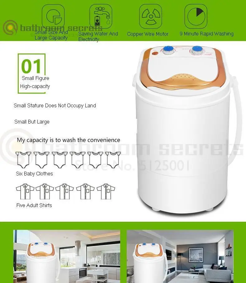 Бытовая одностворчатая полуавтоматическая мини-стиральная машина для малышей и детей