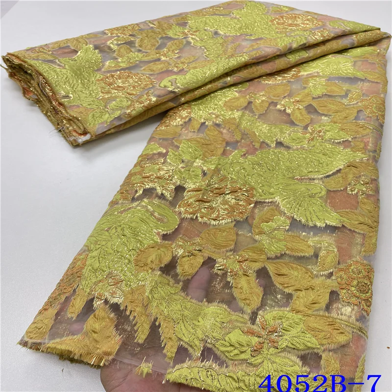 Hot Selling Yellow African Brocade Lace Fabrics With Jacquard Weave French Tulle For Fashion Big Occasion NA4052B-3 | Дом и сад