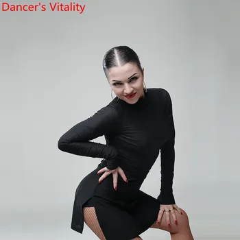 

Lady Latin Dance Wear Long Sleeve Slim Fit Practice Clothes Autumn New Dress Rumba Samba Cha Cha Dancing Competition Garments