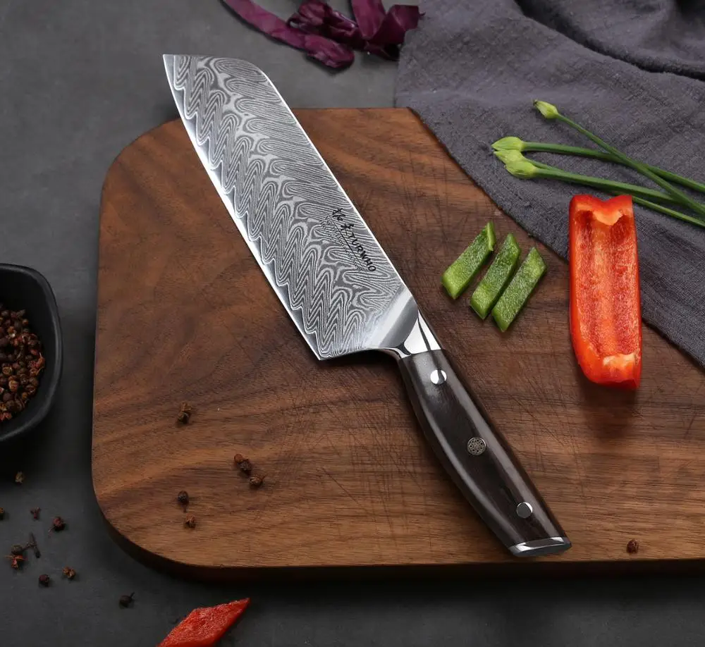TURWHO японский нож шеф-повара 7 дюймов Дамасская сталь нож Santoku 67 слоев высокоуглеродистой нержавеющей стали нож кухонный нож