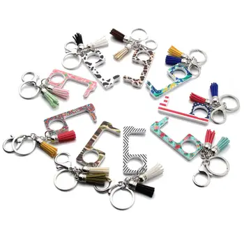 

1Pcs No-Touch Door Opener Keychain Antimicrobial EDC Safe Door Handle Acrylic Keyring Portable Elevator Tool Tassel pendant