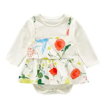 

Autumn New Baby Girl Bodysuits Toddler Girls Clothes Flowers Print Princess Dress Long Sleeve Baby Jumpsuit