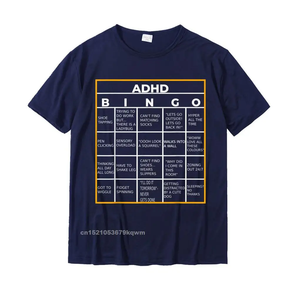 Casual Men High Quality Printed On Tops T Shirt Crew Neck Thanksgiving Day 100% Cotton T-shirts Design Short Sleeve Tee Shirt Autism Mental Health Awareness Day ADHD Bingo Funny Gift T-Shirt__4177 navy