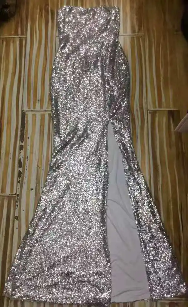 Модное серебряное праздничное платье без бретелек качественное блестящее платье женское знаменитое Макси платье Клубная одежда оптом Vestidos
