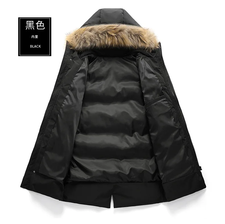 Мягкий зимняя брендовая одежда Для мужчин's Повседневное толстый держать теплые парки длинное пальто Стиль меховой воротник с капюшоном куртки-ветровки