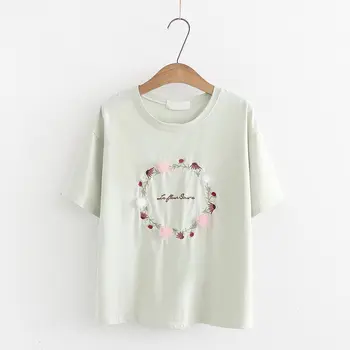 

100% cotton print T shirt casual short sleeve Tshirt female o-neck loose women t-shirt t shirt