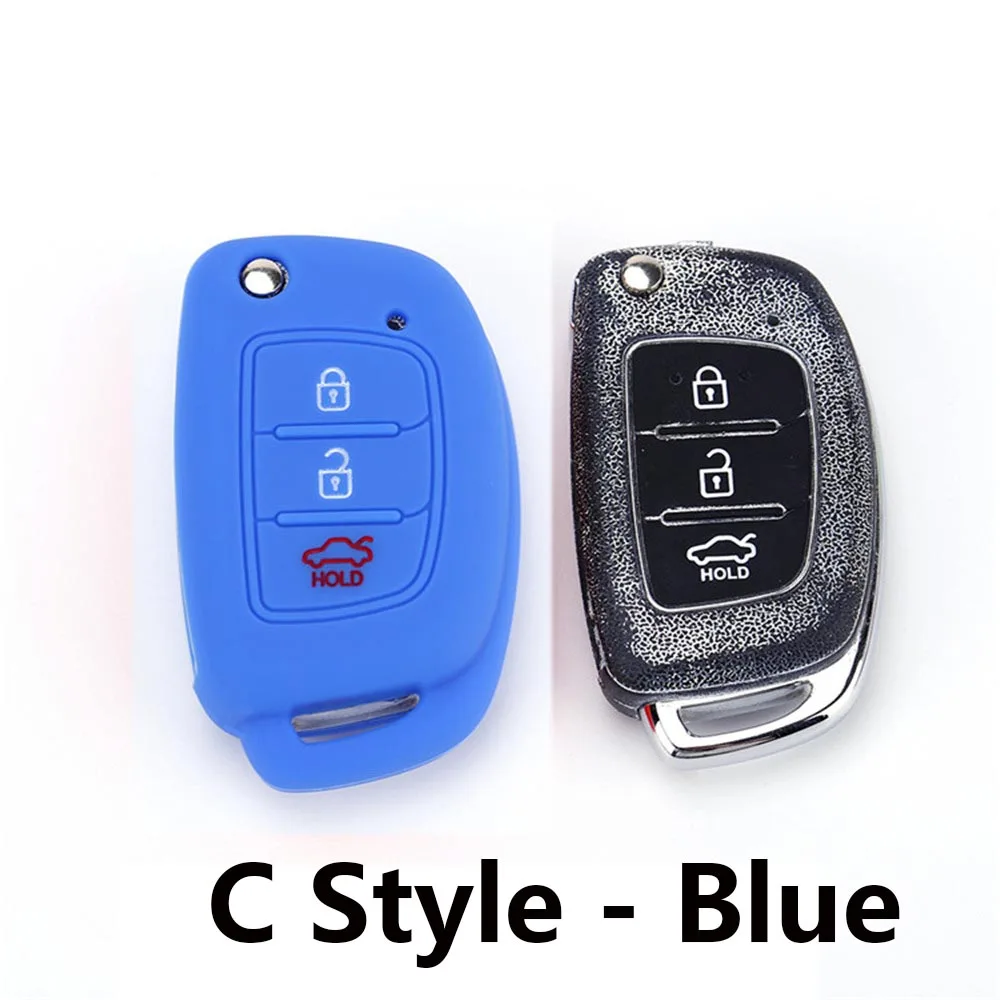 Чехол для ключей для Kia Rio K2 K3 K5 KIA Shuma Sportage Sorento Carens Carnival hyundai i20 i30 i40 i35 iX20 IX25 Creta IX35 - Цвет: Hyundai-C-Blue