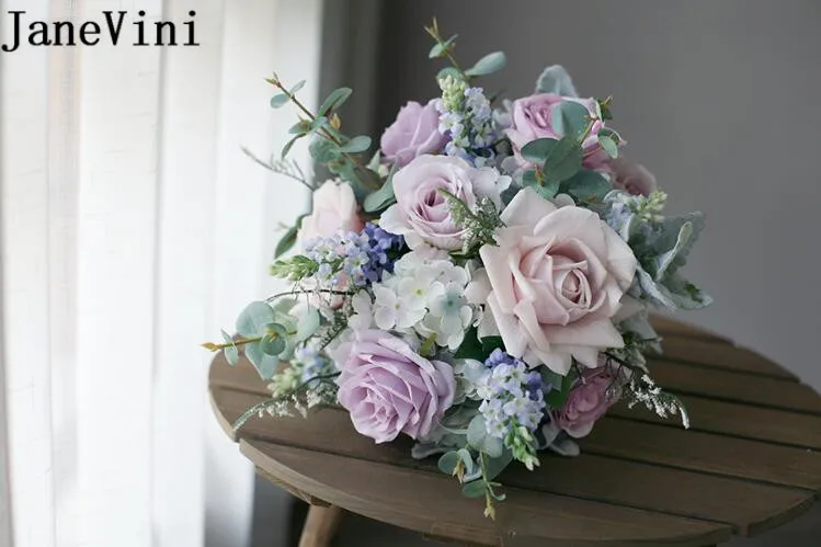 JaneVini Boquet Sposa фиолетовые Свадебные Цветочные букеты Morandi цвета шелковые розы Пион Свадебный букет невесты Peonias Ramo Novia