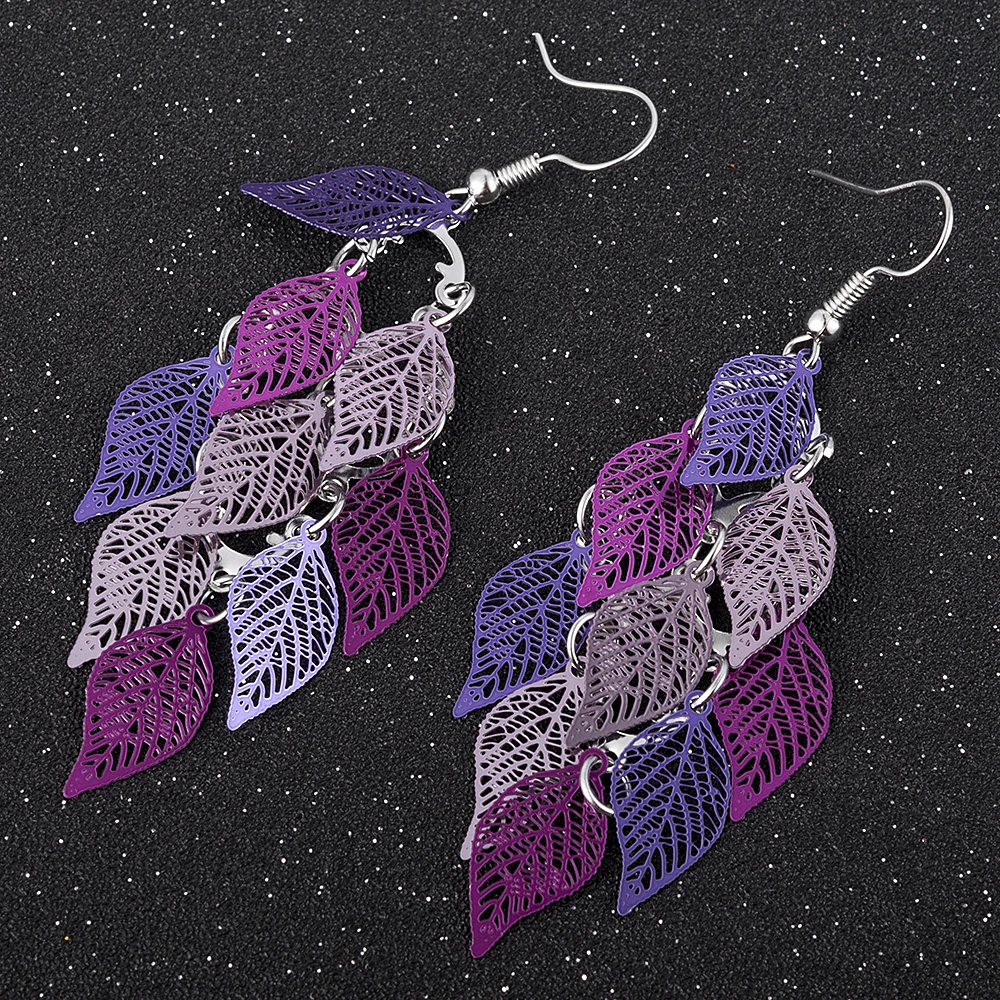 2022 New Women Girl Bohemian Leaves Pendant Dangle Drop Earrings Elegant Party Boho Earring Jewelry 4