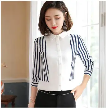 

Fashion Stripes long sleeve shirt women 2019 New autumn slim bow dot design patchwork chiffon blouses office ladies work tops