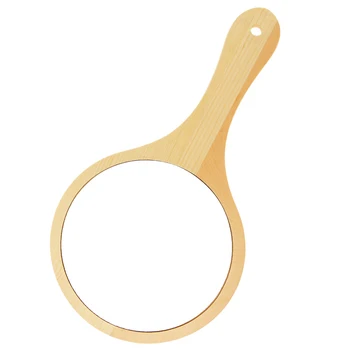 

Portable Round Wooden Handheld Compact Makeup Vanity Hand Mirror with Hanging Hole for Bathroom Bedroom