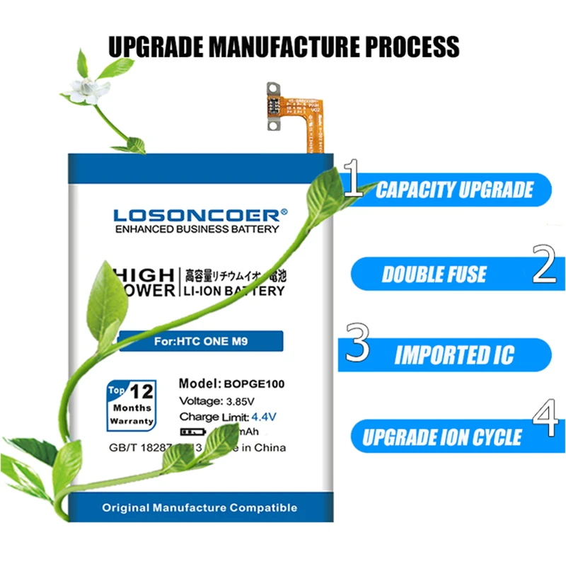 Аккумулятор LOSONCOER BOPGE100 B0PGE100 4600 мАч для HTC ONE M9 + M9W One Plus M9pt Hima Ultra 0PJA10