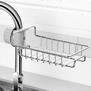 

Stainless Steel Faucet Rack Kitchen Storage Shelf Sponge Dish Cloth Finishing Rack Drain Rack Pool Rag Storage Drain Dry Rack