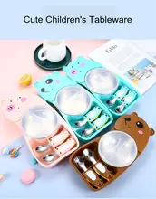 

Food Deep Plate with Lid with Separation Baby Utensils Accessories for Eating Children's Set of Dishes Cutlery for Kids PVC Free