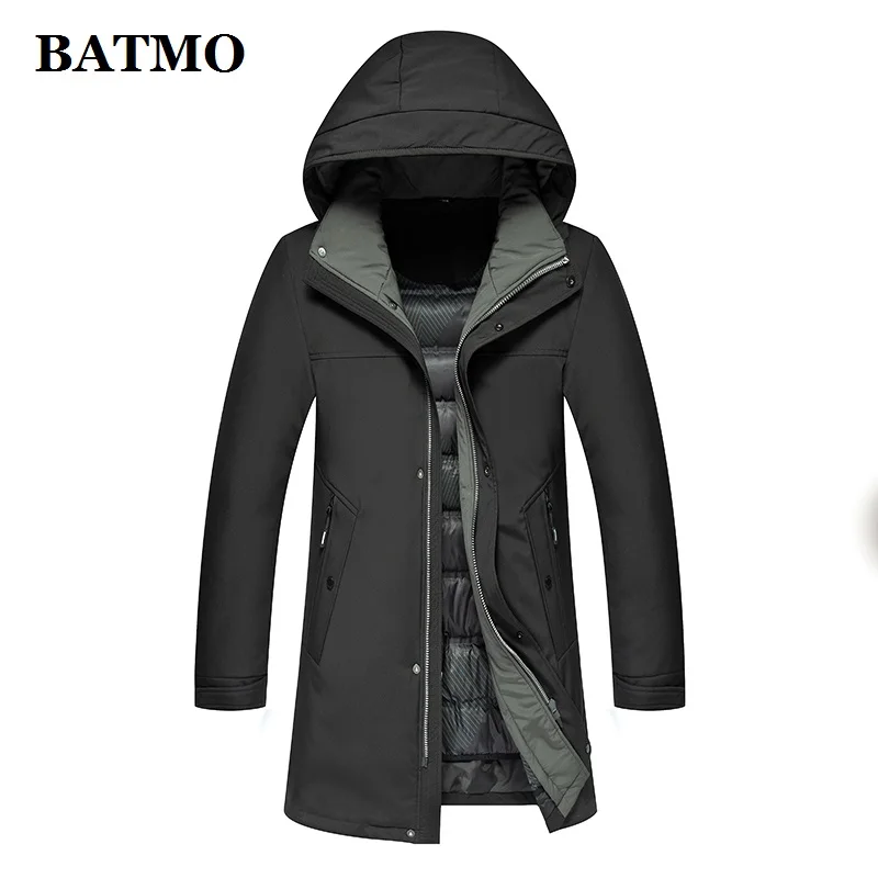 BATMO 90% белые куртки с капюшоном на утином пуху, мужские зимние пуховики, толстое теплое пальто, большие размеры 9019