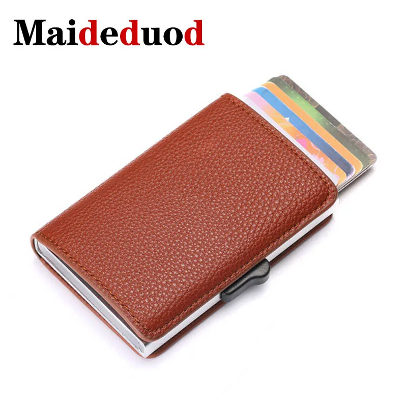 

Maideduod New Men Card Holder RFID Blocking ID Card Wallet Automatic Pop up Credit Card Holder Dropshipping PU Leather Card Case
