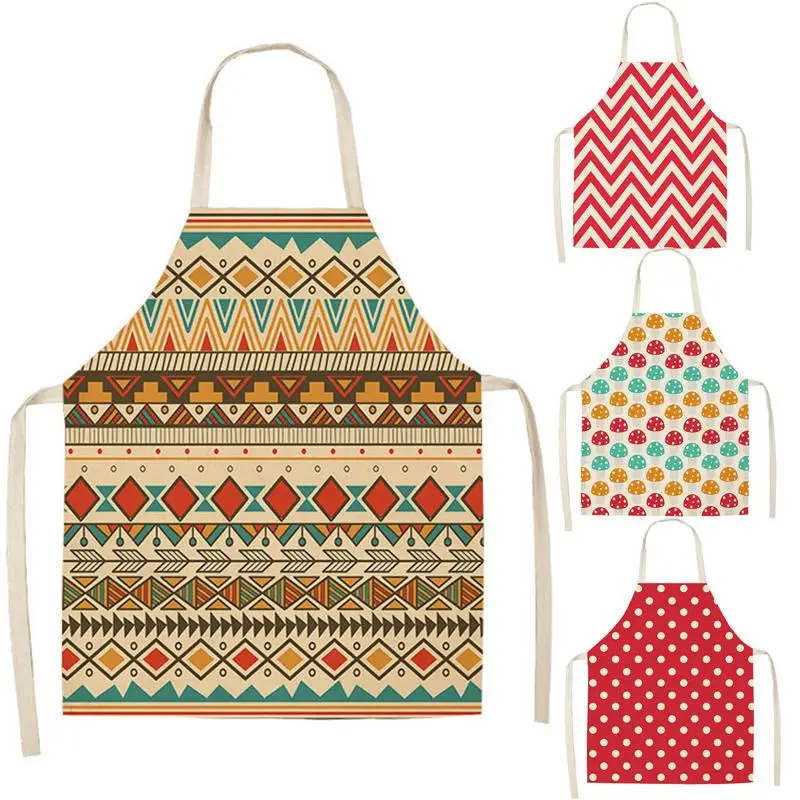 Geometric Aprons Cotton Linen Women Adult Kids Sleeveless Apron Easy Cleaning Home Kitchen Cooking Pinafore WQ94