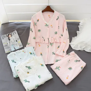 

Explosion style spring and summer pregnant cute printed pajamas postpartum nursing clothing postpartum maternity clothing set