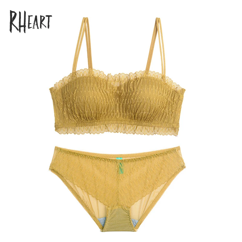 Yellow Roseheart Зимний розовый зеленый женский модный беспроводной кружевной комплект с бюстгальтером хлопковые трусики пуш-ап нижнее белье сексуальное женское белье набор чашек A B - Цвет: Yellow