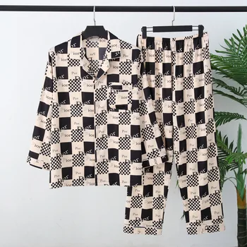 

2020 New Style Pajamas Men Spring And Autumn Viscose Home Wear Large Size Loose-Fit Set Luxury Model Silk Men'S Pajama