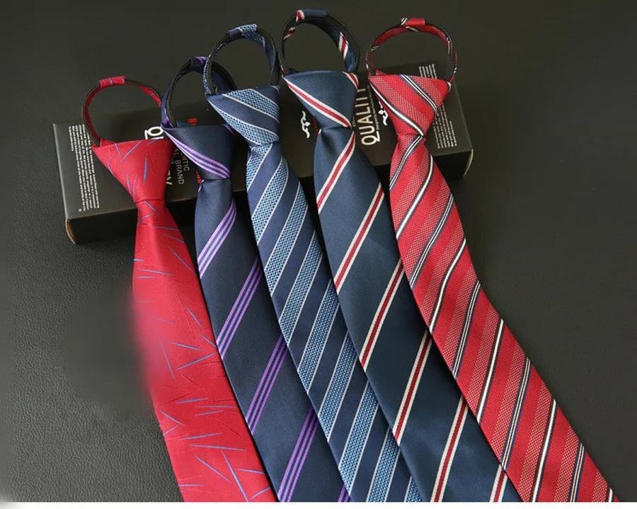 

New 6cm Pre-tied Neck Tie Mens Skinny Zipper Ties Red Black Blue Solid Color Slim Narrow Bridegroom Party Dress Necktie