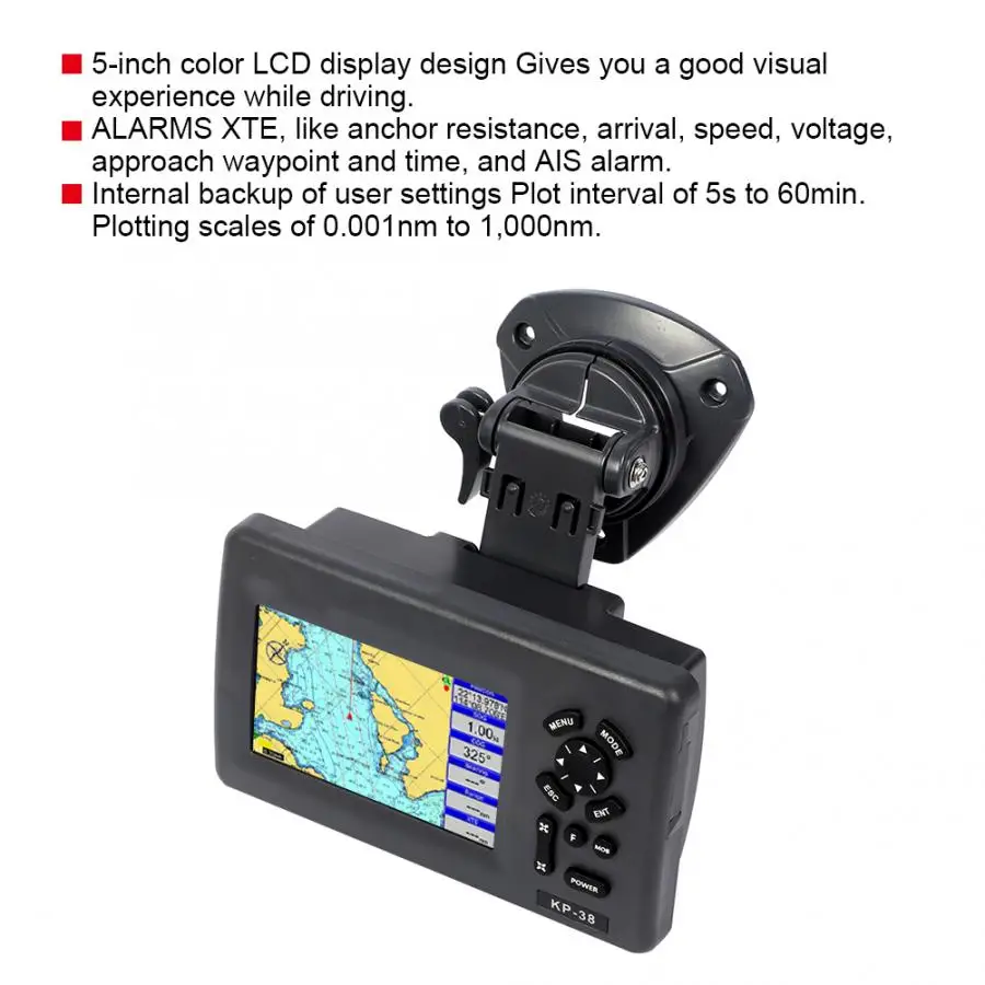 KP-38 5-inch Marine GPS Plotter Colorful LCD IPX5 Waterproof Marine Chart Plotter Satellite Navigator Boat GPS Navigation
