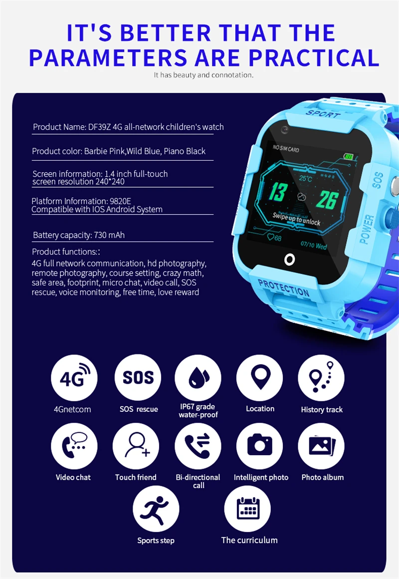 Câmera de Chamada Ip67 à Prova Relógio Inteligente Crianças Gps Tracker Dip67 Água Vídeo Lbs Wifi Localização Smartver Df39 4g 10 Eletrônicos