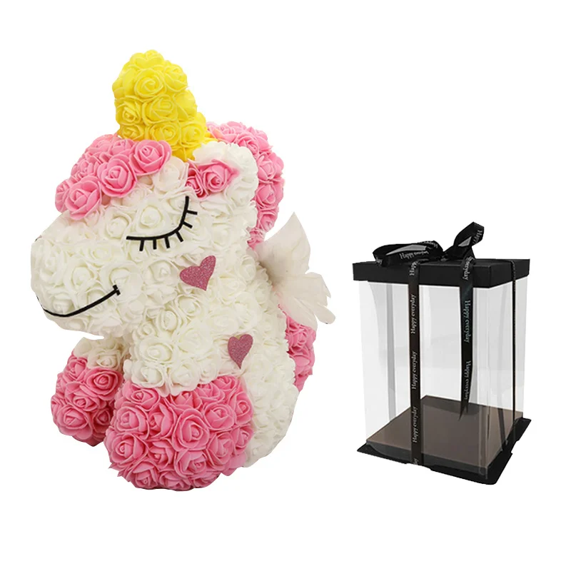 Прямая поставка; Лидер продаж; 7 стилей; милые мыло; розы; единорог; светодиодный; Подарочная коробка; Искусственные игрушечные цветы; единорог; Рождественский подарок - Цвет: pink with box