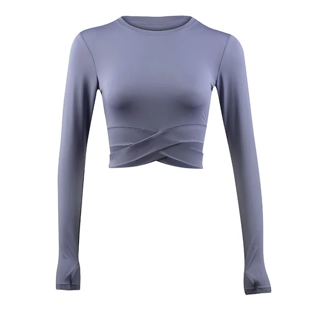 Crop Tops Sports Suits for Women Long Sleeve Yoga Shirts for Women Tracksuits Workout Shirts SportsWear Teens Tops Spring Autumn Deep Blue