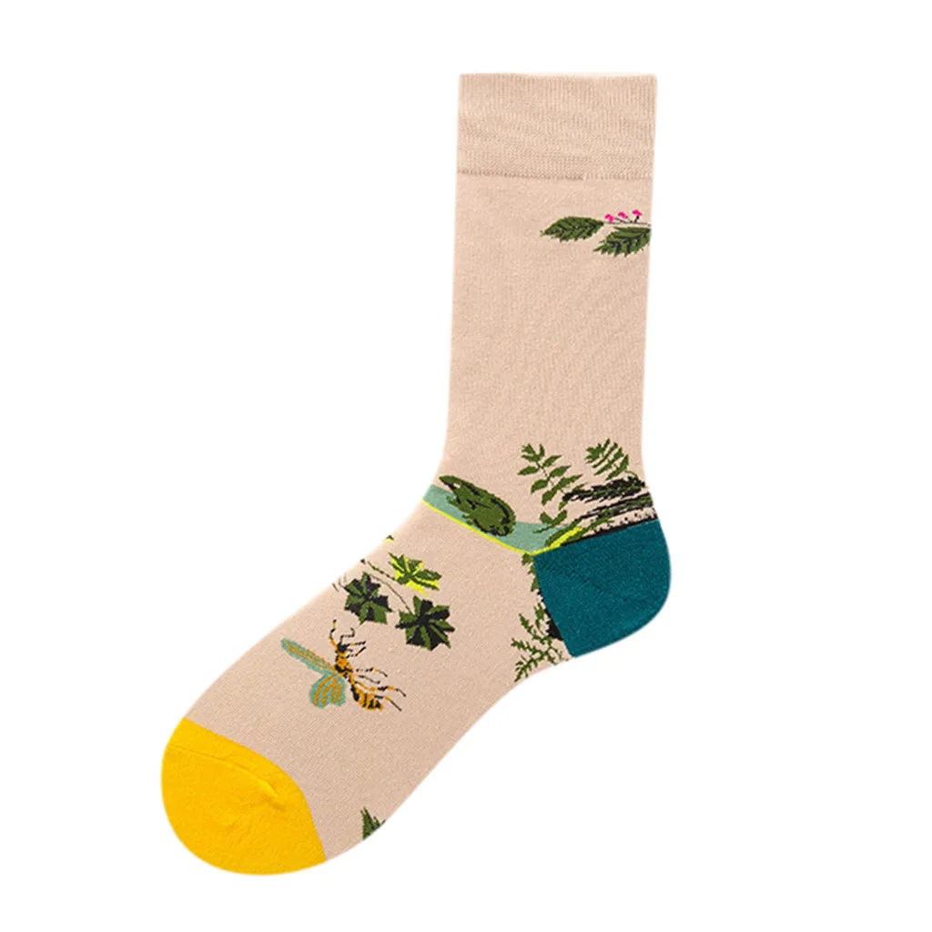 Женские трендовые носки с принтом, повседневные яркие цветные хлопковые носки, носки для скейтборда в японском стиле Харадзюку на осень и зиму - Цвет: Бежевый