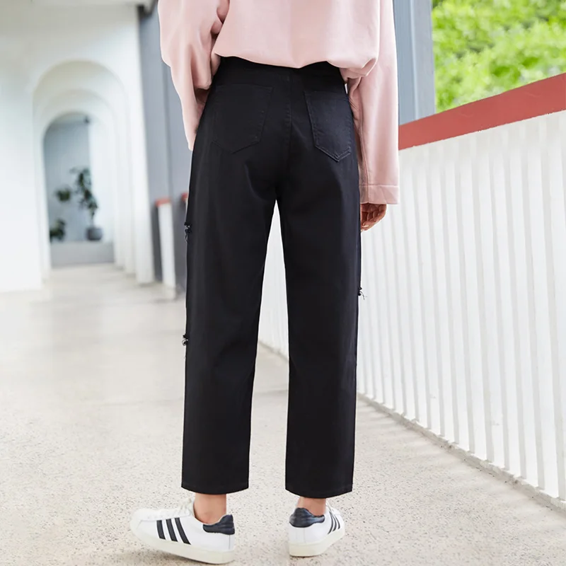 Женские свободные неэластичные джинсы LEIJIJEANS, черные джинсы до щиколотки с высокой посадкой и разрезами по бокам, новая повседневная модель 9123 большого размера