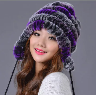 Outwear Winter Thick Furry Knitted Rex Rabbit Fur Hats Office Women Bomber Hats Casual Luxury Faux Fur Female Hats V658