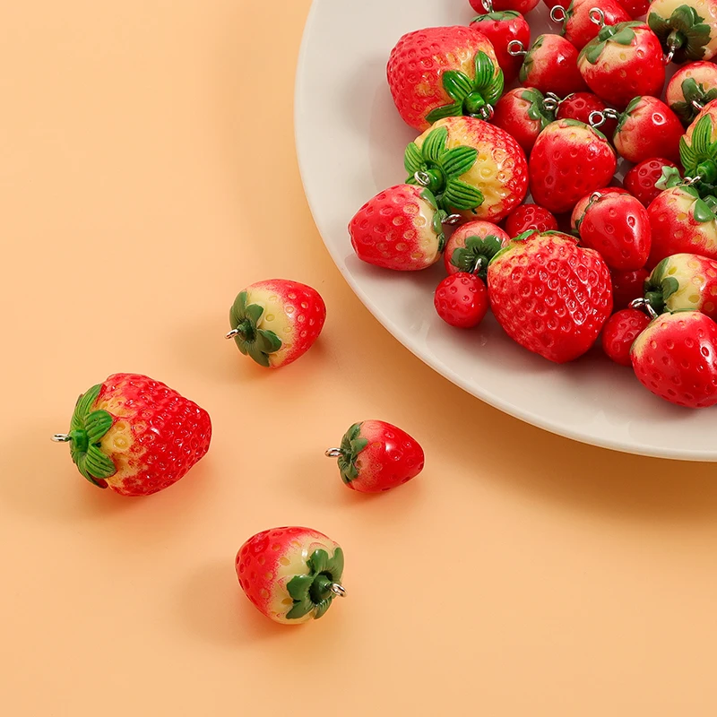 

2-10Pcs 3D Resin Strawberry Charms Fruit Imitatied Pendant For DIY Jewelry Making Keychain Bracelet Necklace Earring Accessories