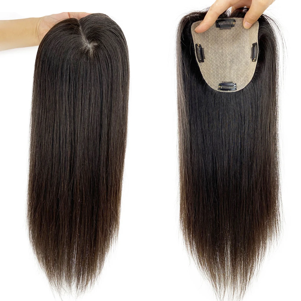 Virgin Chinese Human Hair Topper 13X12CM Natuurlijke Huid Base Zijden Top Vrouwen Toupet Met 4 Clips 5 