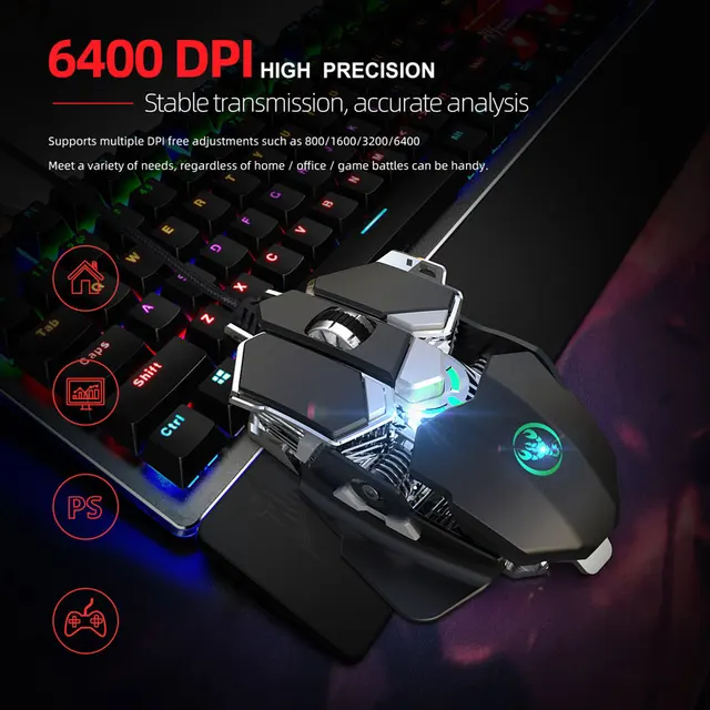 Metal Gaming Mouse Mechanical USB Wired Mice 6400dpi 9 Buttons RGB Backlit Computer Optical Mouse Support