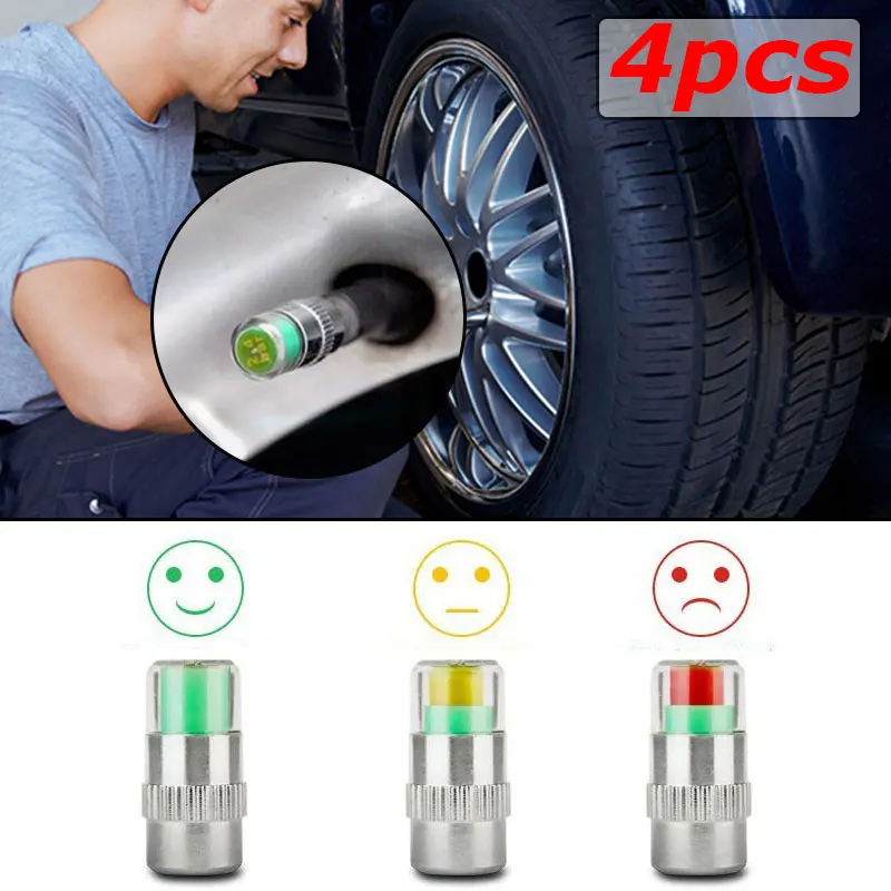 

4pcs/Set 36PSI 2.4Bar Tire Pressure Monitoring Sensor TPMS Car Tire Pressure Cap Indicator Alert Monitoring Warning Tool