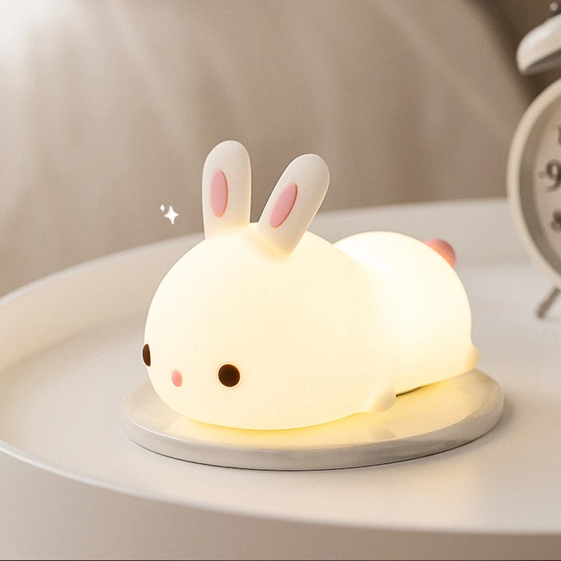 

Rabbit Soft Silicone Cute Animal Lamps USB Rechargeable Battery Night Lights Lovely Toy For Kid Bedroom Table Desktop Decoration