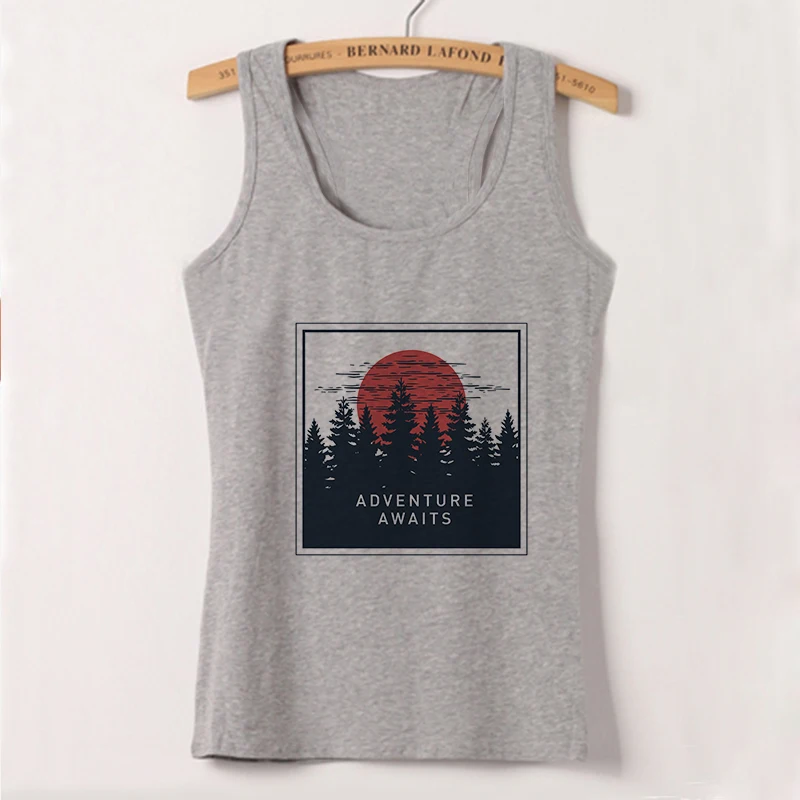Camisole, женские майки, Vogue Belief Of The Universe, топы с принтом, футболка, Женская Повседневная, Harajuku, свободная, с круглым вырезом, жилет размера плюс - Цвет: 1329-gray