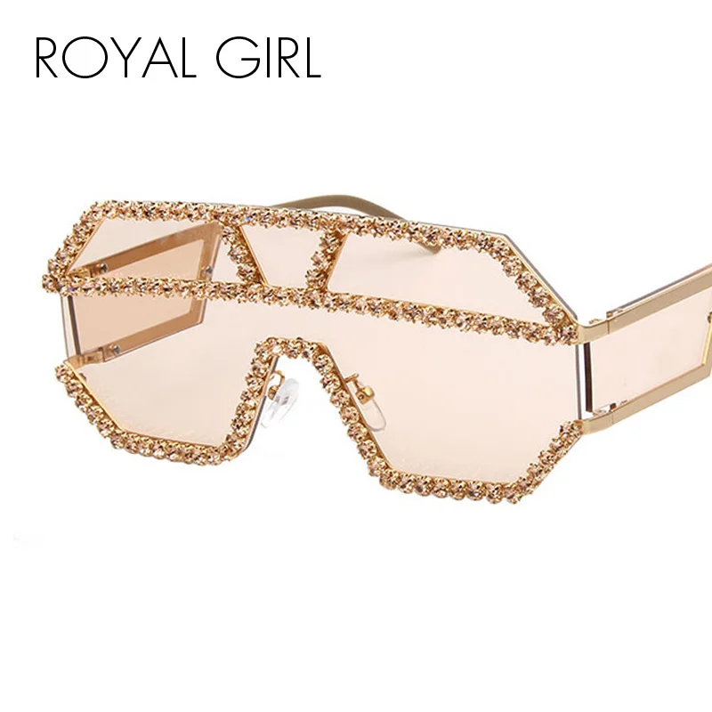 ROYAL GIRL New Fashion Piece Piece Rhinestone Lady Brand Luxury Ocean Piece Personality Big Box Sunglasses ss414