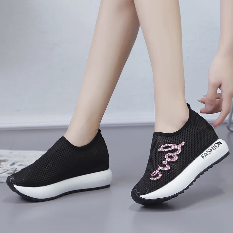 

Summer Shoes Ladies Round Toe Knitting Flats All-Match Tennis Female Slip-on Shoess Solid Wedge Basket 2019 Designer Brand
