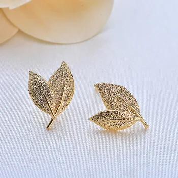 

50pcs Stud Earring Post Connector tree Leaf Hanging Dangle Earrings 24K Gold Color Metal Anti Allergic Earrings Findings DIY