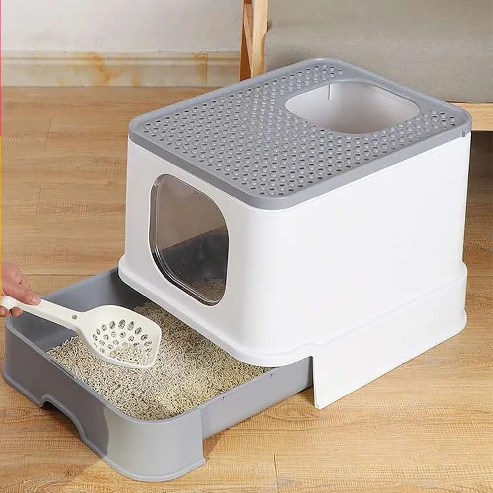 

Cat Litter Box Top Entry Cat Sandbox Large Capacity Toilet Tray Anti-Splash Drawer Toilet Cats Bedding Training Litter Box