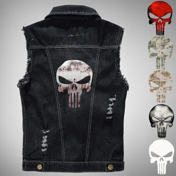 

Digital Camou Vintage Pattern The Punisher Male Denim Vest Men Sleeve Jeans Jacket Plus Size 5XL 6XL