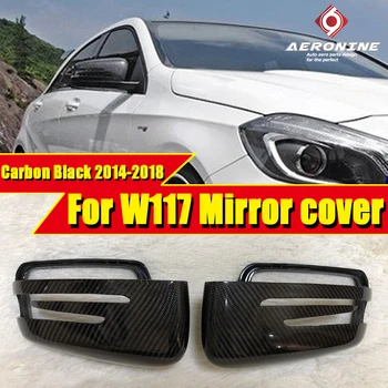 

For Mercedes CLA Class W117 Wing Door Side Mirror Cover Caps 2-pcs Carbon Fiber CF Add on Style CLA45 Look 1:1 Replacement 14-16