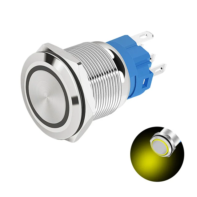12MM 16MM 19MM 22MM Metal LED Push Button Switch 12V 24V 220V Light Waterproof Latching Momentary Power Pushbutton Illuminated Yellow LED