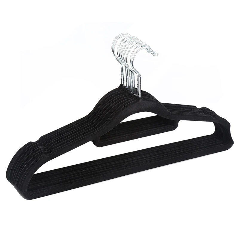 

Promotion! Pack of 10 Non-Slip Ultra-Thin 360 Degree Swivel Flocked Adult Clothes Hangers with Tie Bar, Notched Shoulders for Ga