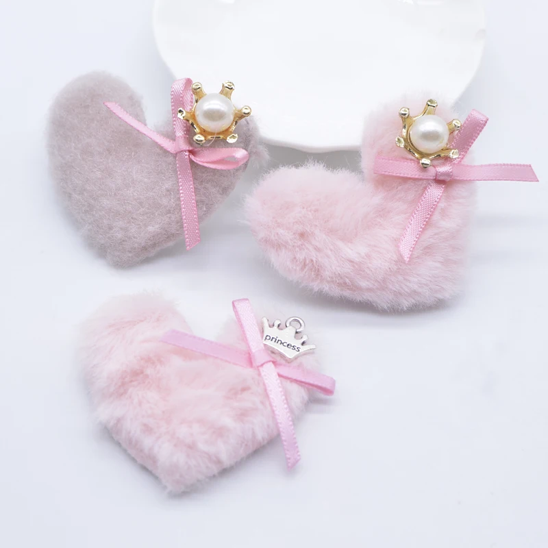 10Pcs 50*45mm Padded Plush Heart with Bow Alloy Crown Appliques for DIY Clothes Hat Leggings Headwear Shoes Sewing Patches | Дом и сад