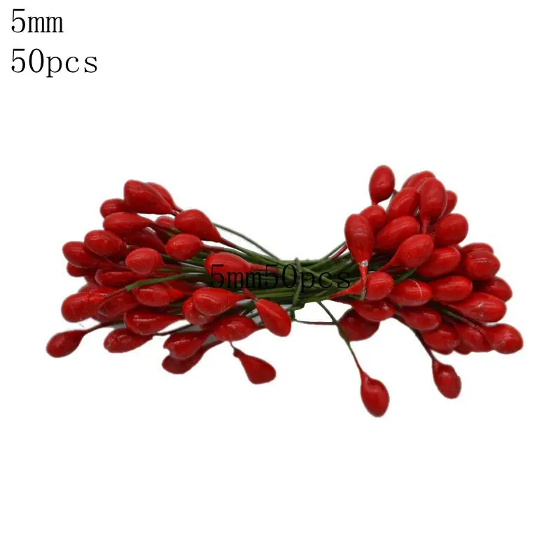 F08-50pcs red Дешевые красные золотые смешанные гибридные цветы вишня тычинки ягоды Набор DIY торт Рождество Свадьба Подарочная коробка венки Ремесло Украшение - Цвет: F08-50pcs red