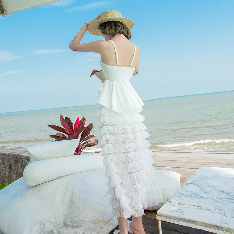 

Sink si qi Bathing Suit Women's 2019 New Style Korean-style Solid Color Low-Cut Backless Boxer Frilled Two-piece Swimsuits Three